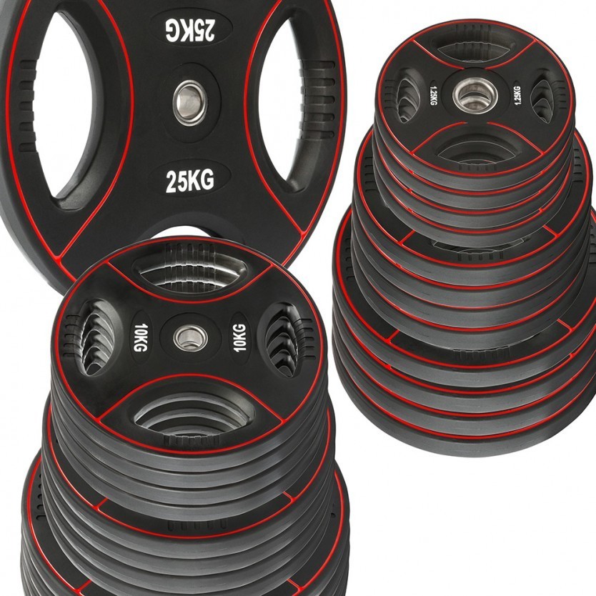 Viktpaket 55kg - Polyuretan viktskiva med Handtag 30mm 