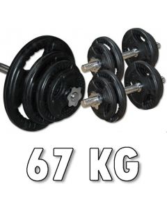 Justerbart Hantelset i Gummi 67 kg med en Curlstång R-CHS-67