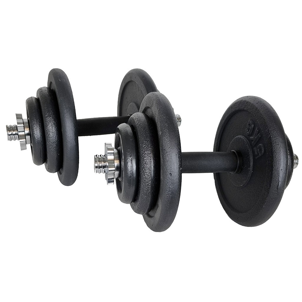 Corefit&reg; Justerbart Hantelset 2 x 10 kg + F&ouml;rvaringsv&auml;ska + 4 st 5 kg viktskivor